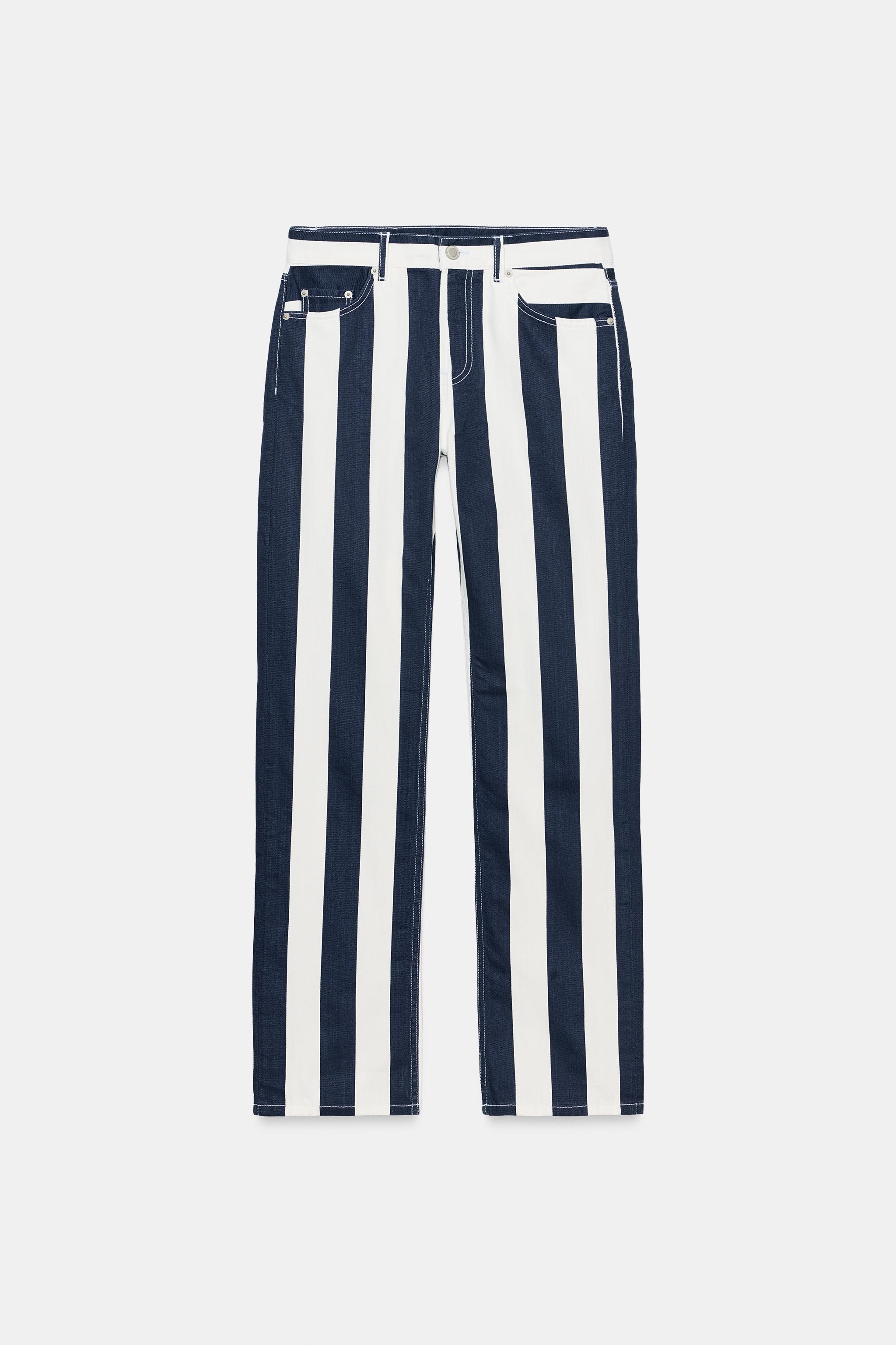 ZW COLLECTION MID-RISE STRIPED STRAIGHT LEG JEANS